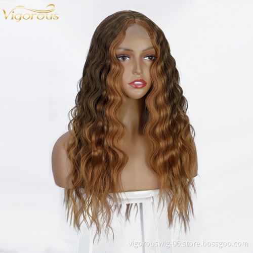 Vigorous Long Body Wave Futura Color Brown Wig Blonde Highlight Synthetic Lace Wig Heat Resistant Futura Wig for Black Wome
